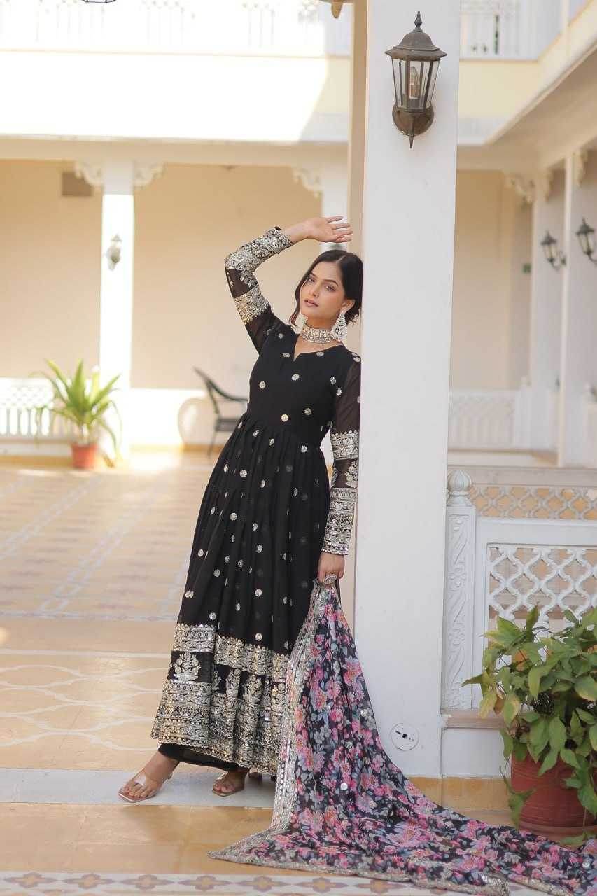 FAUX GEORGETTE EMBROIDERY ANARKALI LONG GOWN - MYLUXURY LANE ENTERPRISE
